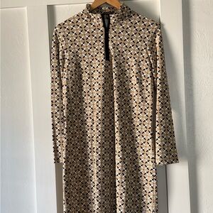 J. McLaughlin Black and Tan Geometric Long Sleeve Dress